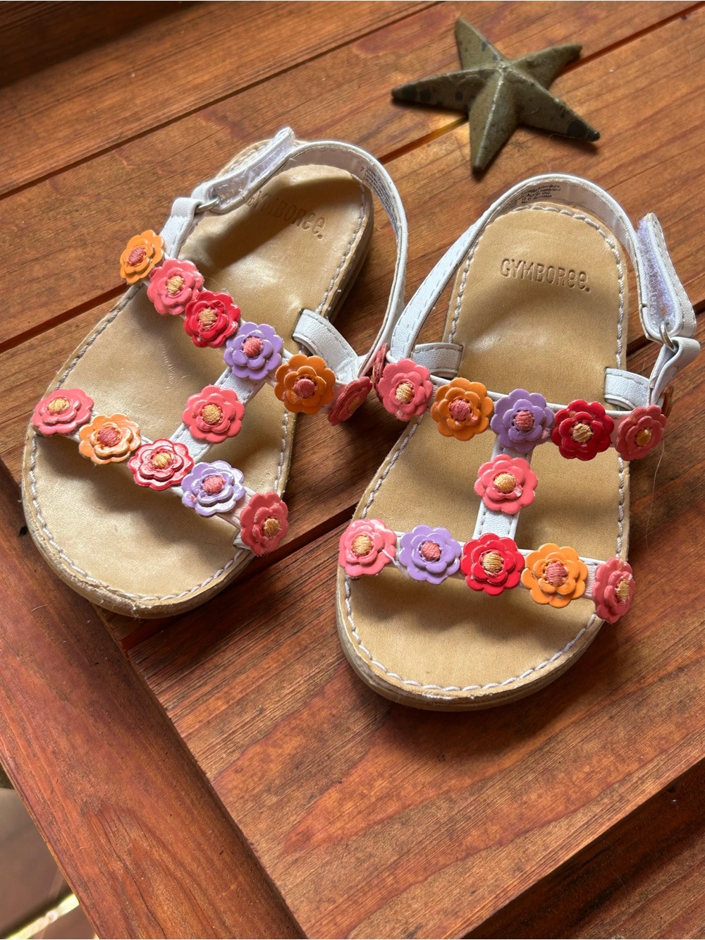 Gymboree Kids' White Sandals with Flower Accents Baby Size 7